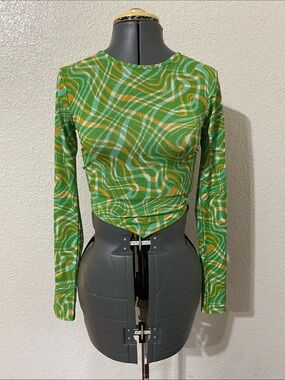 Urban Outfitters Green Multicolor Swirl Long-Sleeve Crop Top